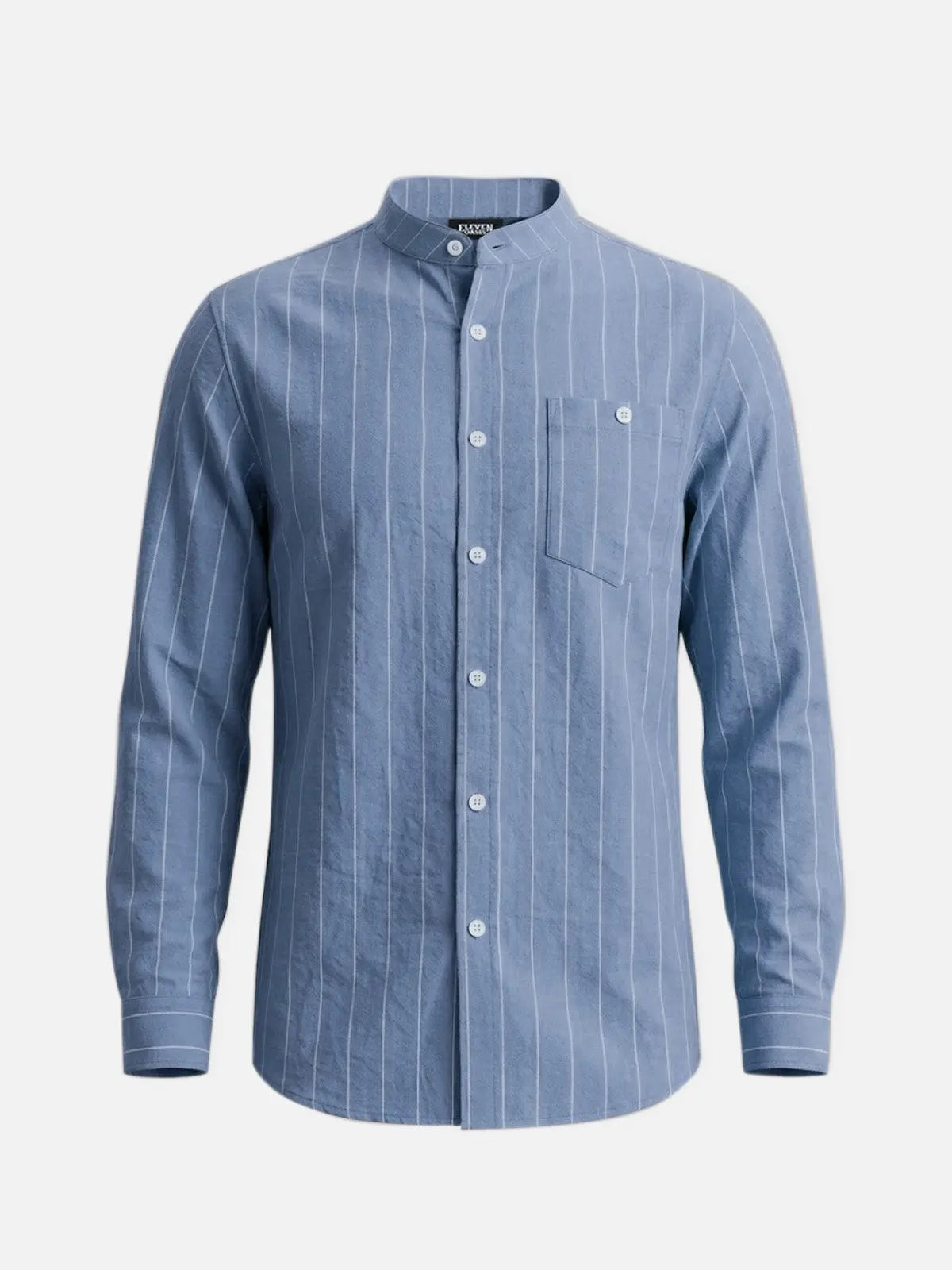 Men's Slim Fit Vertical Stripe Mandarin Collar Long Sleeve Shirt Eleven Oasis