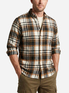 Men's Brushed Cotton Plaid Pocket Long Sleeve Shirt Eleven Oasis