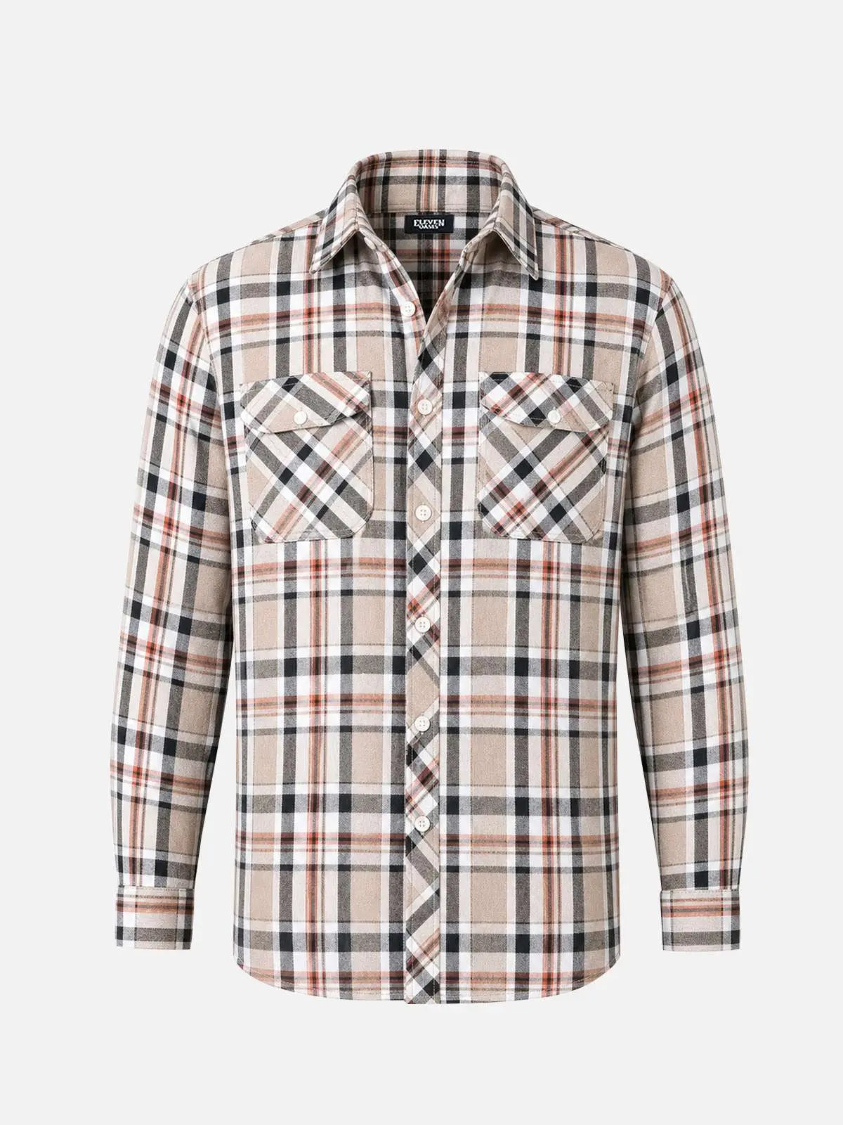 Men's Brushed Plaid Double Pocket Long Sleeve Flannel Shirt Eleven Oasis