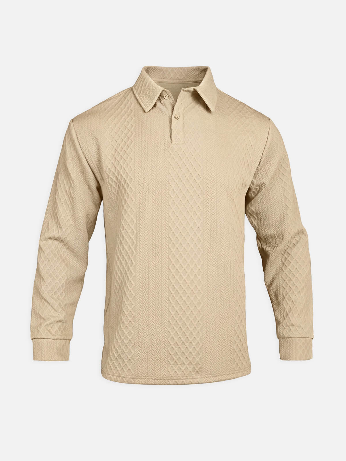 Men's Slim Fit Textured Cable Knit Long Sleeve Polo Shirt