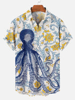 Octopus Floral Print Men's Hawaiian Short Sleeve ShirtMens short sleeve shirts Big and tall Mens shirts Short sleeve shirts for men Mens 4xl shirts Casual short sleeve shirts