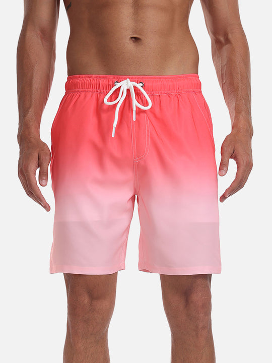 Men’s Solid Color Elastic Waist Swim Trunks Tidal Shift Gradient Boardshorts Eleven Oasis