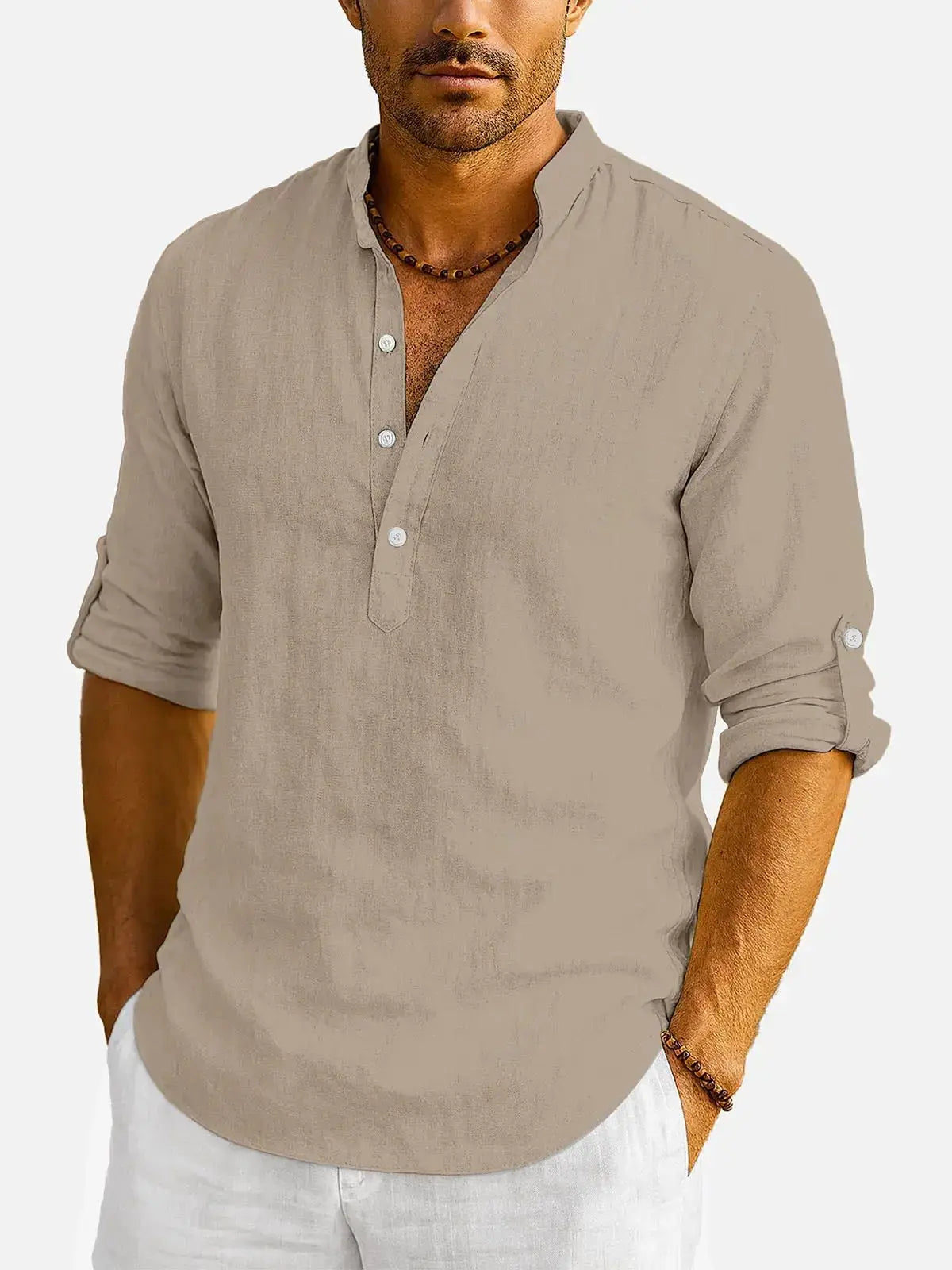 Men's Cotton Stand Collar Long Sleeve Shirt ElevenOasis