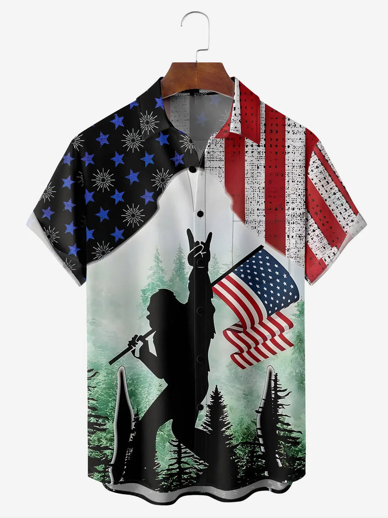 Men's American Flag Big Foot Rock and Roll Short Sleeve ShirtMens short sleeve shirts Big and tall Mens shirts Short sleeve shirts for men Mens 4xl shirts Casual short sleeve shirts
