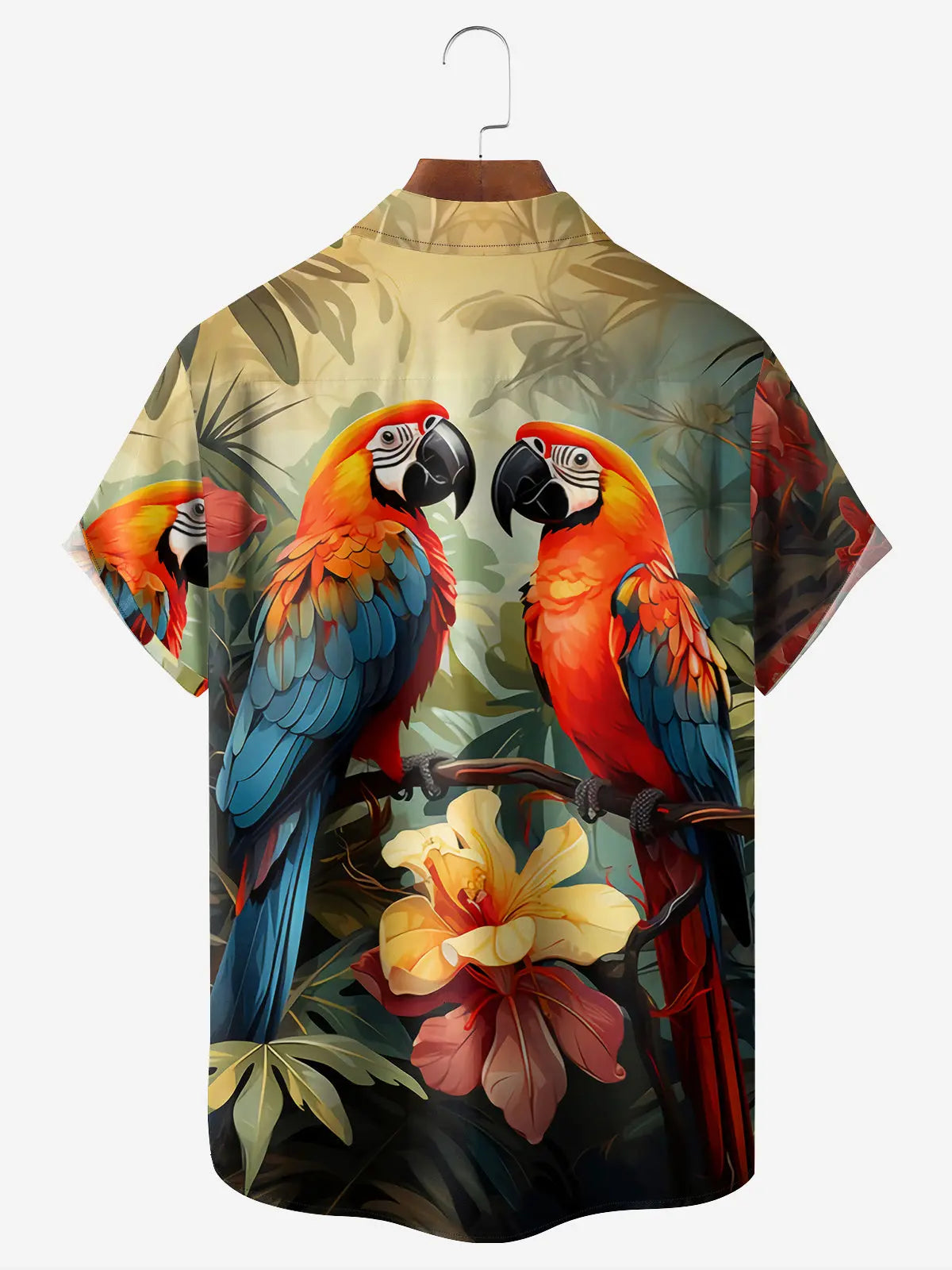 Men's Parrots in Floral Paradise Short Sleeve ShirtMens short sleeve shirts Big and tall Mens shirts Short sleeve shirts for men Mens 4xl shirts Casual short sleeve shirts
