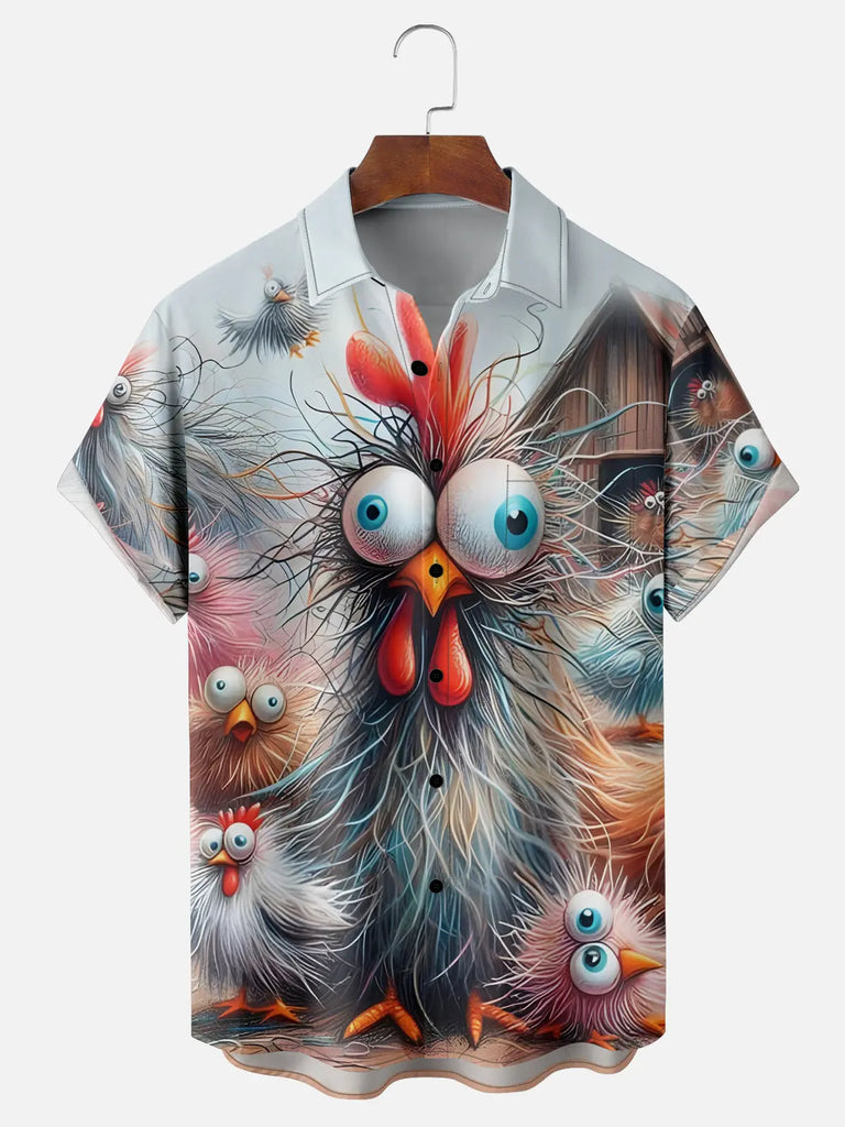 Men's Crazy Chickens Roosters and Cocks Short Sleeve ShirtMens short sleeve shirts Big and tall Mens shirts Short sleeve shirts for men Mens 4xl shirts Casual short sleeve shirts