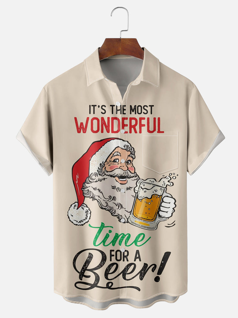 It's The Most Wonderful Time For A Beer Santa Short Sleeve Shirt, mens short sleeve shirts?¡§o?big and tall mens shirts?¡§o?short sleeve shirts for men?¡§o?mens 4xl shirts?¡§o?casual short sleeve shirts