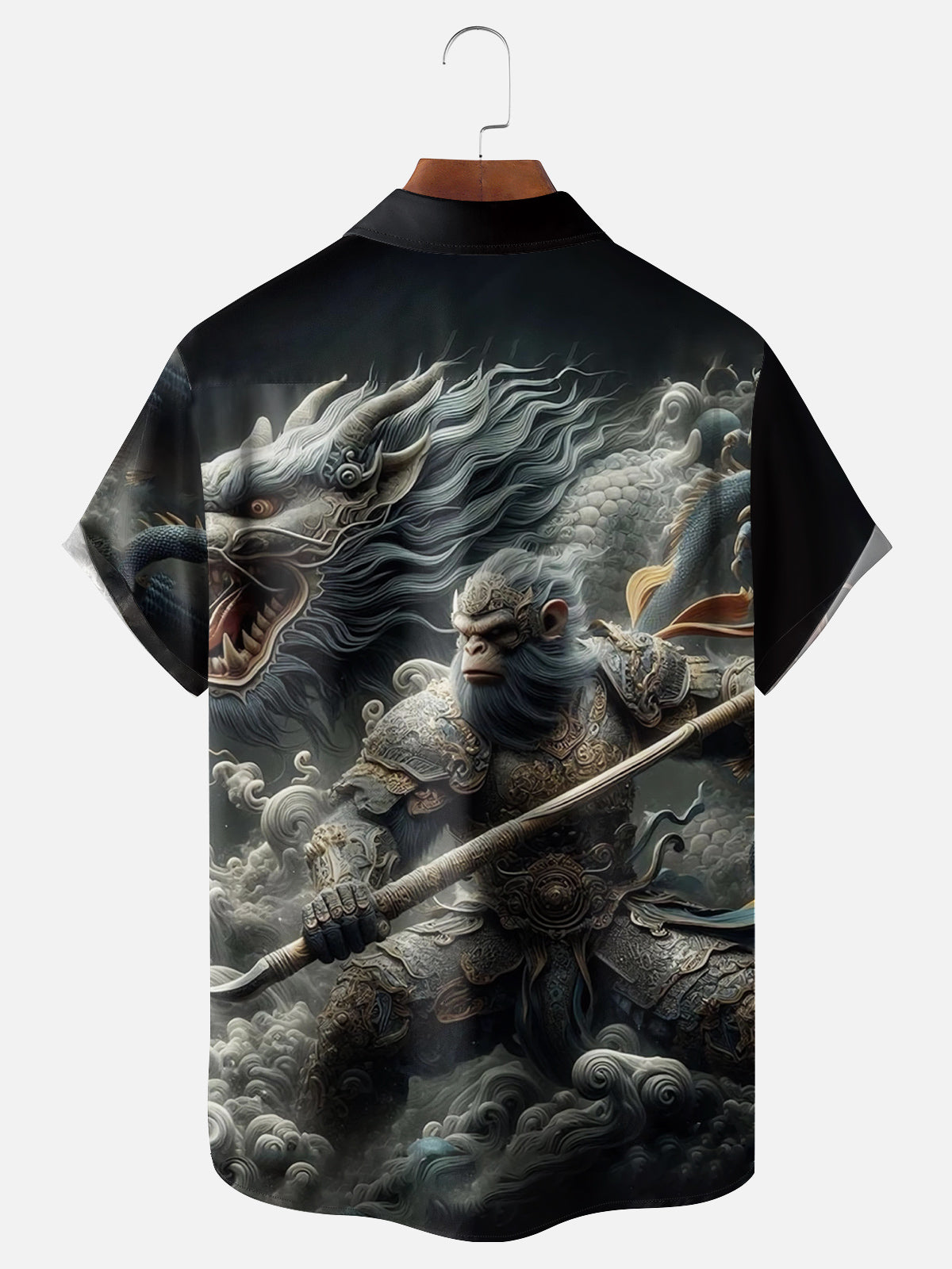Men's Monkey King Wu Kong with Chinese Dragon Short Sleeve ShirtMens short sleeve shirts Big and tall Mens shirts Short sleeve shirts for men Mens 4xl shirts Casual short sleeve shirts