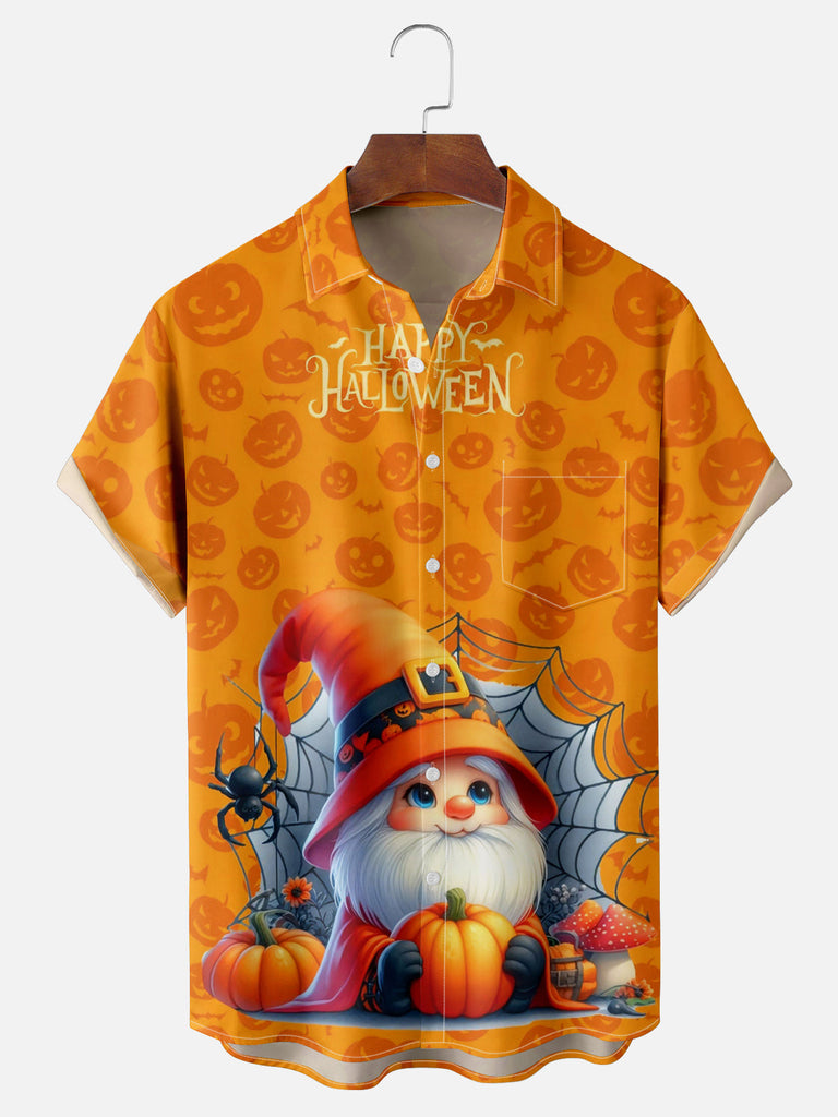 Men's Cute Halloween Wizard with Pumpkins and Spider Short Sleeve ShirtMens short sleeve shirts Big and tall Mens shirts Short sleeve shirts for men Mens 4xl shirts Casual short sleeve shirts
