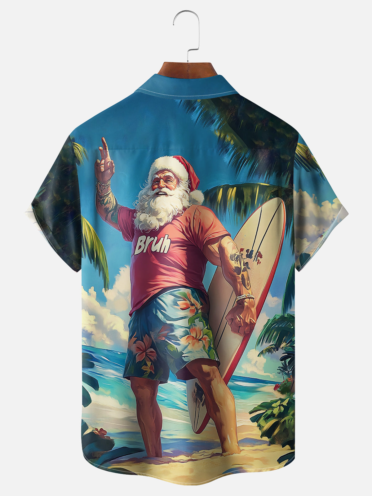 Men's Santa Surfs before He Works Short Sleeve Shirt, mens short sleeve shirts?¡§o?big and tall mens shirts?¡§o?short sleeve shirts for men?¡§o?mens 4xl shirts?¡§o?casual short sleeve shirts