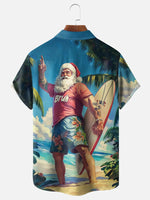 Men's Santa Surfs before He Works Short Sleeve Shirt, mens short sleeve shirts???¨¬o?big and tall mens shirts???¨¬o?short sleeve shirts for men???¨¬o?mens 4xl shirts???¨¬o?casual short sleeve shirts