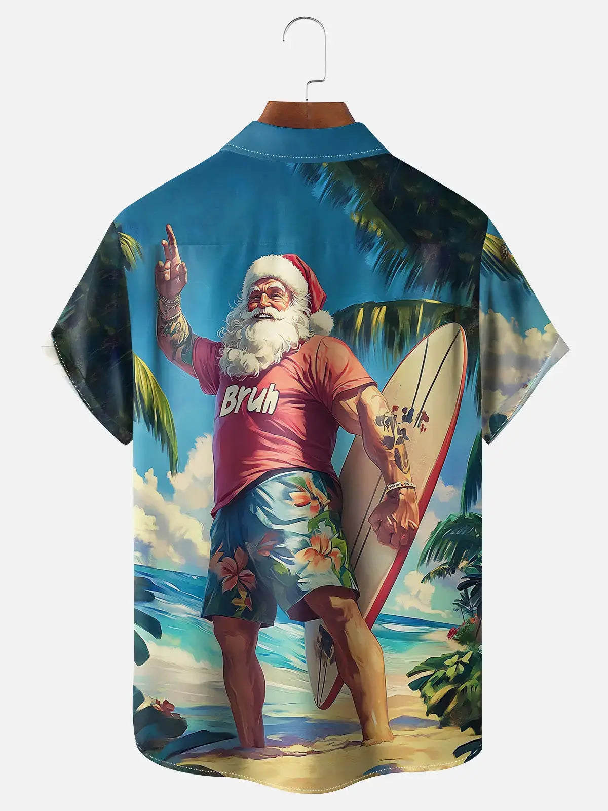 Men's Santa Surfs before He Works Short Sleeve Shirt, mens short sleeve shirts???¨¬o?big and tall mens shirts???¨¬o?short sleeve shirts for men???¨¬o?mens 4xl shirts???¨¬o?casual short sleeve shirts