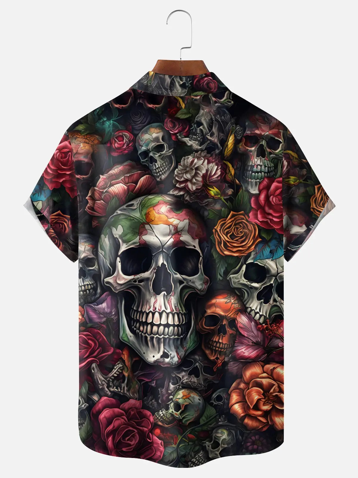 Men's Skulls and Roses Short Sleeve ShirtMens short sleeve shirts Big and tall Mens shirts Short sleeve shirts for men Mens 4xl shirts Casual short sleeve shirts