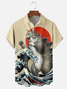 Men's Catzilla Japan-Inspired Meowzilla Cat Dinosaur Short Sleeve ShirtMens short sleeve shirts Big and tall Mens shirts Short sleeve shirts for men Mens 4xl shirts Casual short sleeve shirts