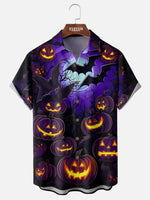 Men's Jack-O'-Lantern Bat Moon Short Sleeve Shirt Eleven Oasis
