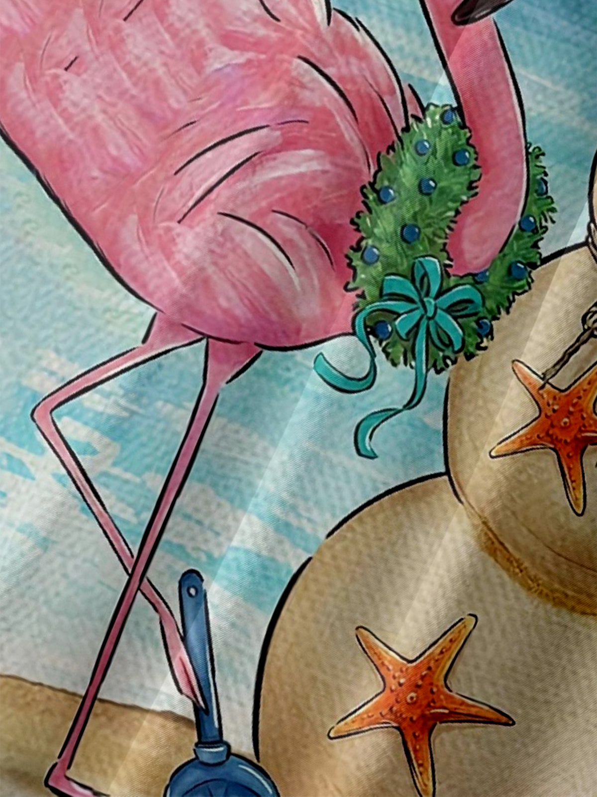Santa Building Sand Snowman On the Beach with a Flamingo Short Sleeve Shirt, mens short sleeve shirts?¡§o?big and tall mens shirts?¡§o?short sleeve shirts for men?¡§o?mens 4xl shirts?¡§o?casual short sleeve shirts