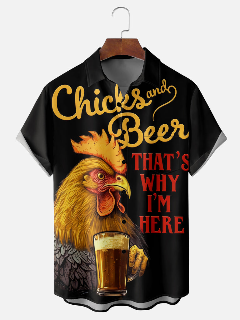 Men's Funny Chicks and Beers That's Why I'm Here Short Sleeve ShirtMens short sleeve shirts Big and tall Mens shirts Short sleeve shirts for men Mens 4xl shirts Casual short sleeve shirts