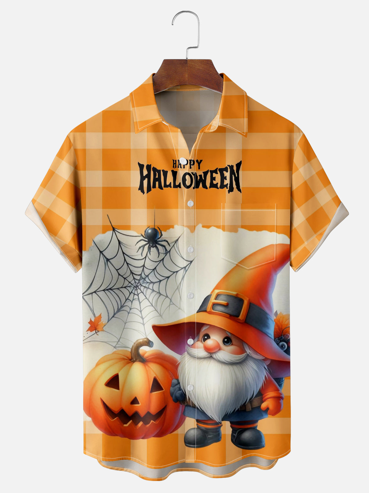Men's Halloween Cute Wizard with Pumpkin and Spider Short Sleeve ShirtMens short sleeve shirts Big and tall Mens shirts Short sleeve shirts for men Mens 4xl shirts Casual short sleeve shirts