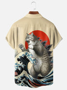 Men's Catzilla Japan-Inspired Meowzilla Cat Dinosaur Short Sleeve ShirtMens short sleeve shirts Big and tall Mens shirts Short sleeve shirts for men Mens 4xl shirts Casual short sleeve shirts