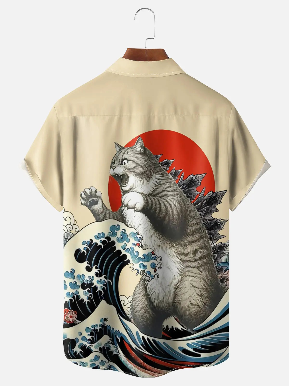 Men's Catzilla Japan-Inspired Meowzilla Cat Dinosaur Short Sleeve ShirtMens short sleeve shirts Big and tall Mens shirts Short sleeve shirts for men Mens 4xl shirts Casual short sleeve shirts