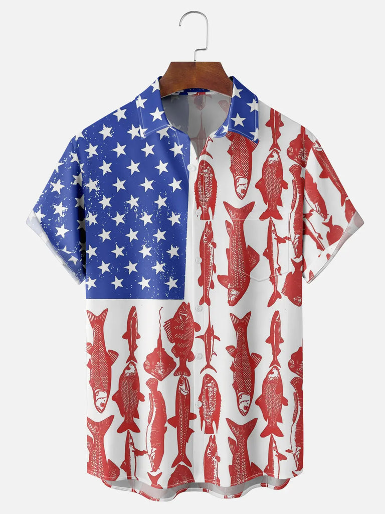 Men's American Flag Fishing Short Sleeve ShirtMens short sleeve shirts Big and tall Mens shirts Short sleeve shirts for men Mens 4xl shirts Casual short sleeve shirts