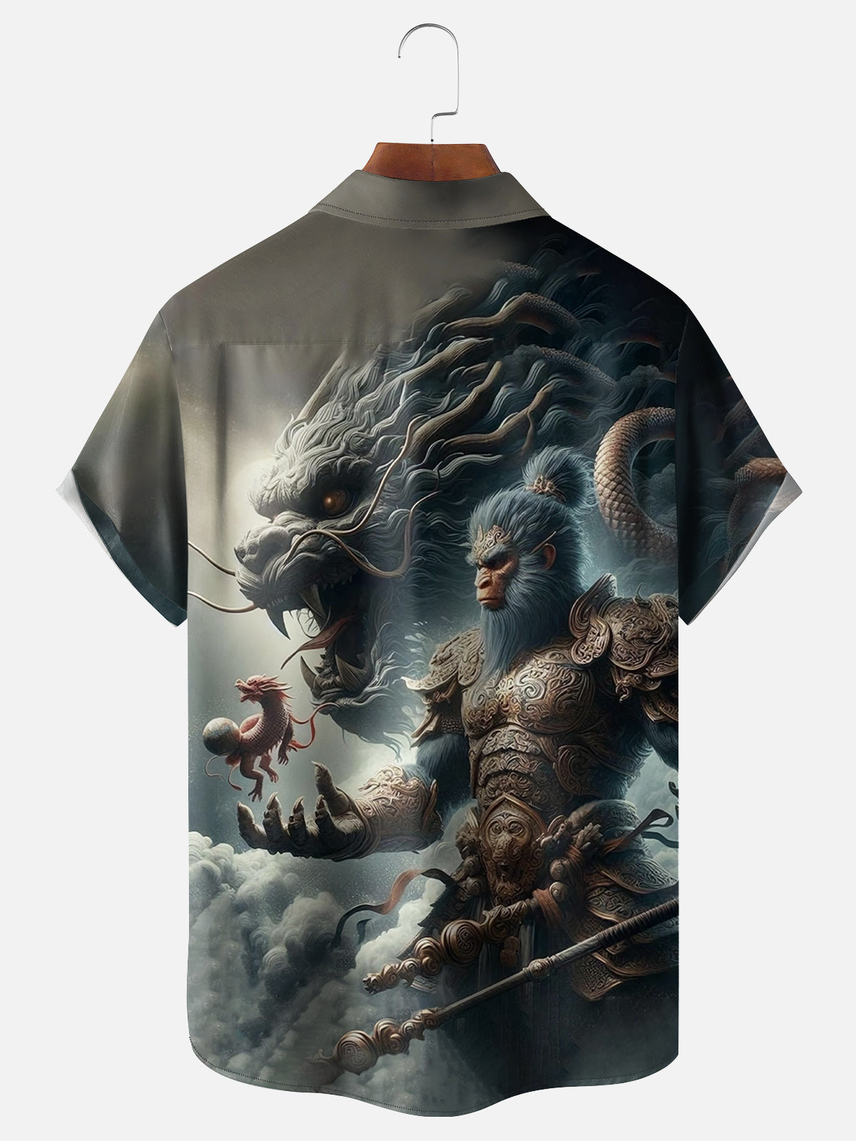Men's Monkey King Wu Kong with Dragons Short Sleeve ShirtMens short sleeve shirts Big and tall Mens shirts Short sleeve shirts for men Mens 4xl shirts Casual short sleeve shirts