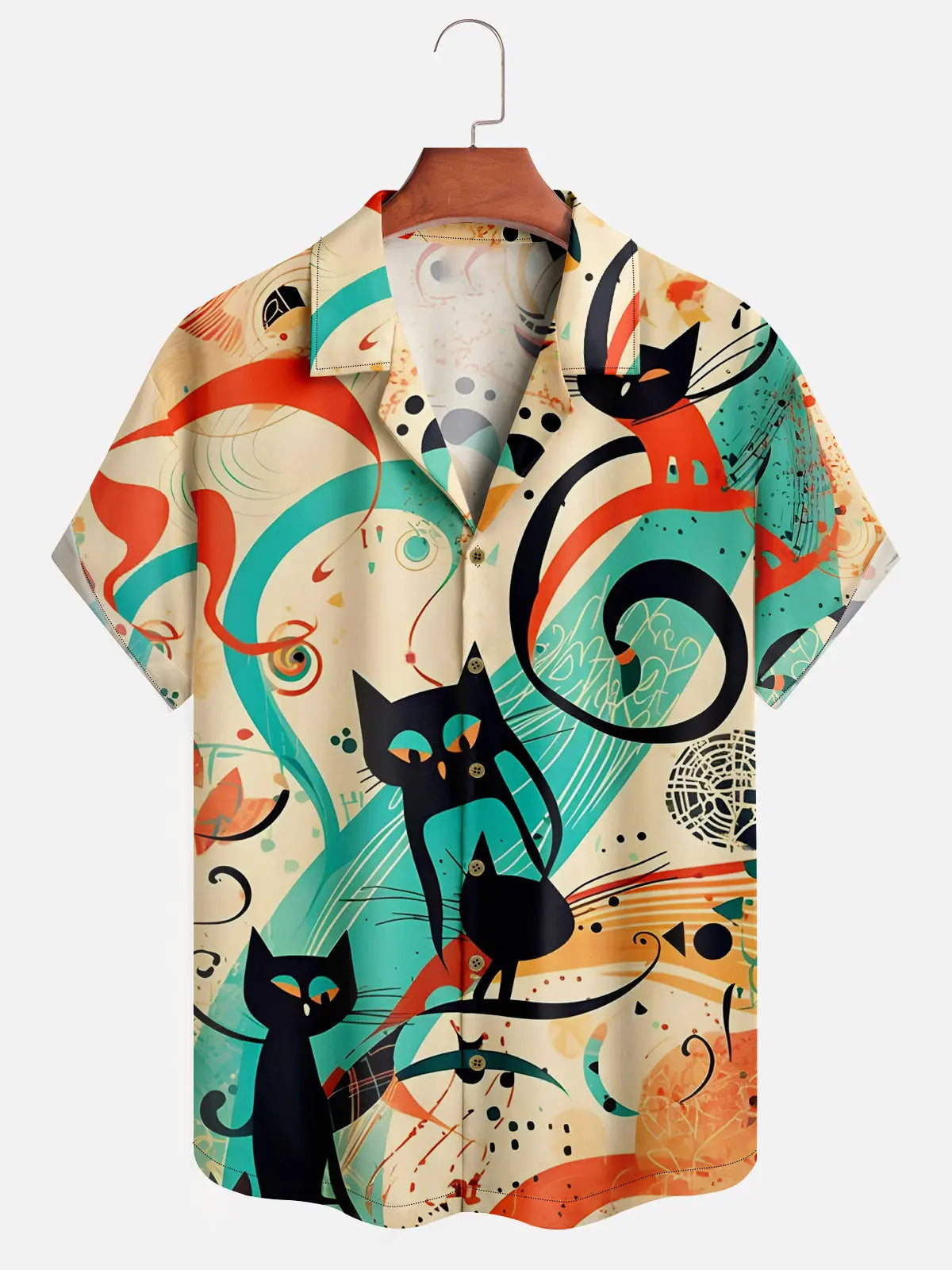Men's Abstract Pattern Cats Short Sleeve ShirtMens short sleeve shirts Big and tall Mens shirts Short sleeve shirts for men Mens 4xl shirts Casual short sleeve shirts