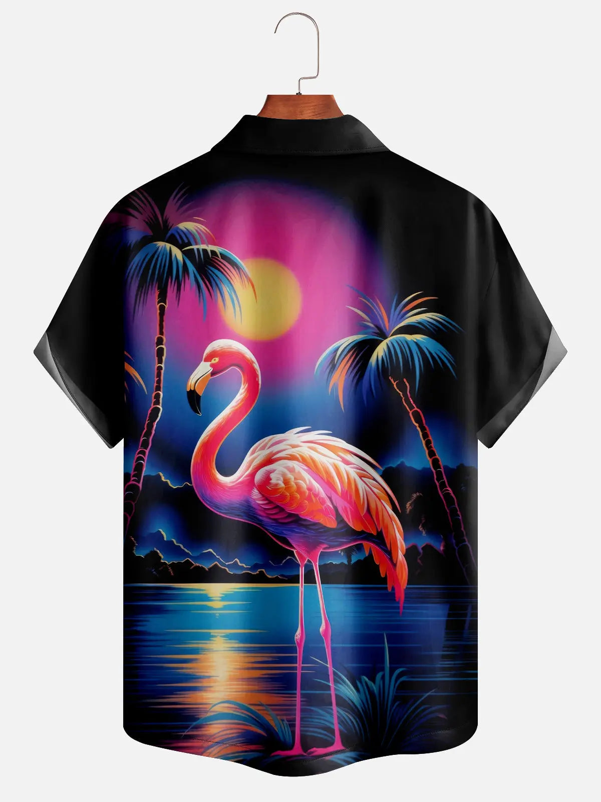Men's Neon Flamingo with Palm Trees Short Sleeve ShirtMens short sleeve shirts Big and tall Mens shirts Short sleeve shirts for men Mens 4xl shirts Casual short sleeve shirts