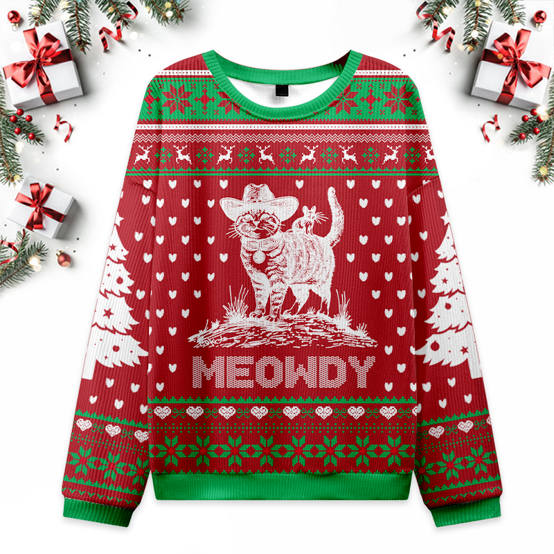 Meowdy Cat Ugly Christmas Sweater Eleven Oasis