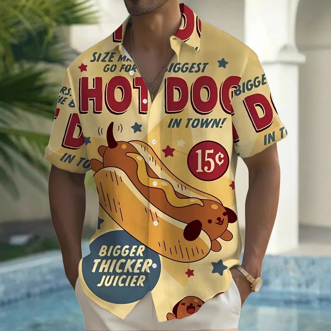 Men's Vintage Hot Dog Advertisement Short Sleeve Shirt ElevenOasis