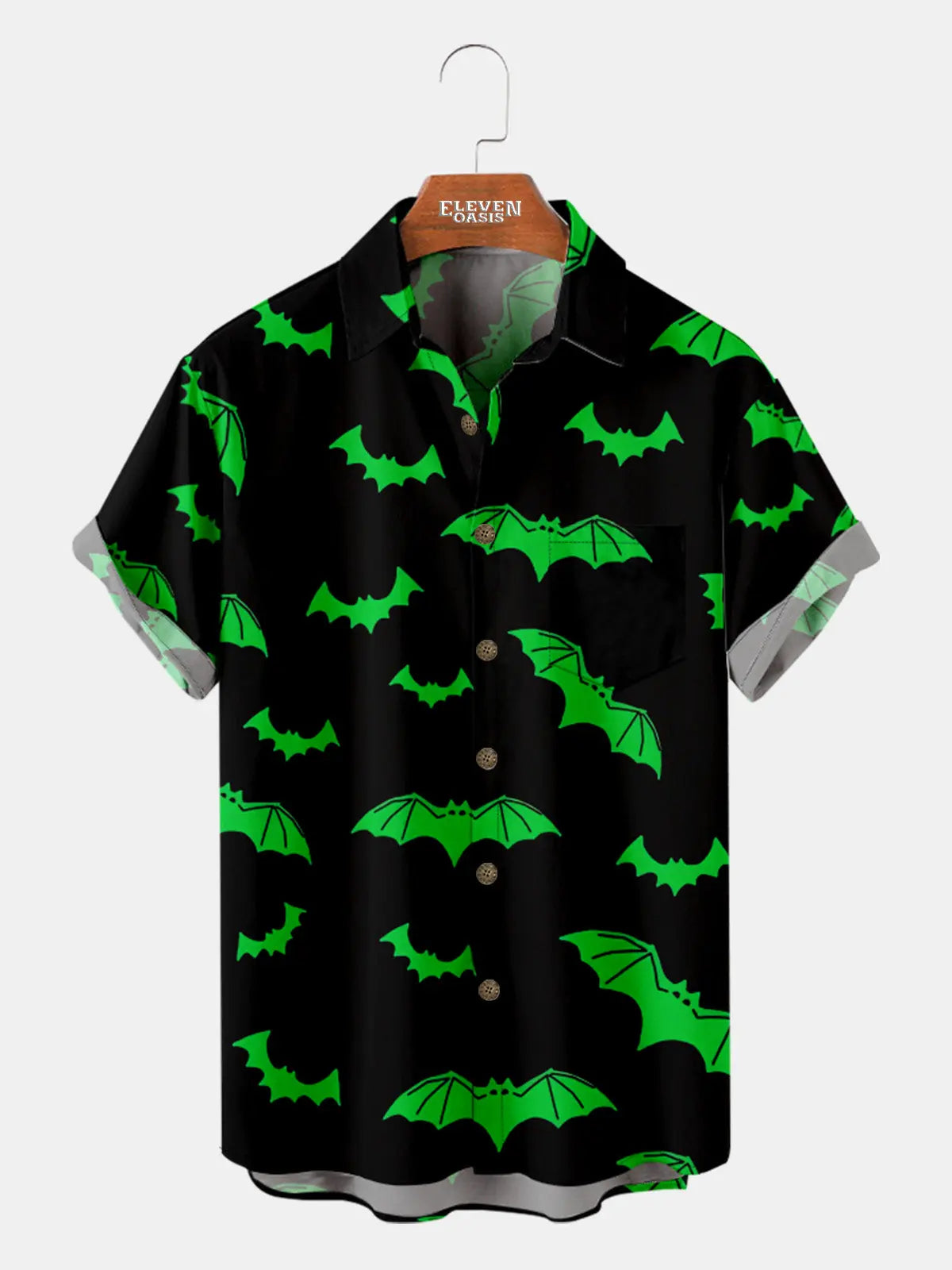 Tall Men's Green Bats Halloween Short Sleeve Shirt ElevenOasis