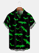Tall Men's Green Bats Halloween Short Sleeve Shirt ElevenOasis