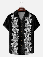 Men's Classic Hibiscus Panel Hawaiian Short Sleeve Shirt ElevenOasis