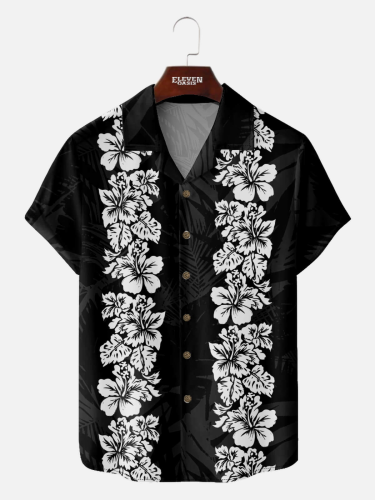 Men's Classic Hibiscus Panel Hawaiian Short Sleeve Shirt ElevenOasis
