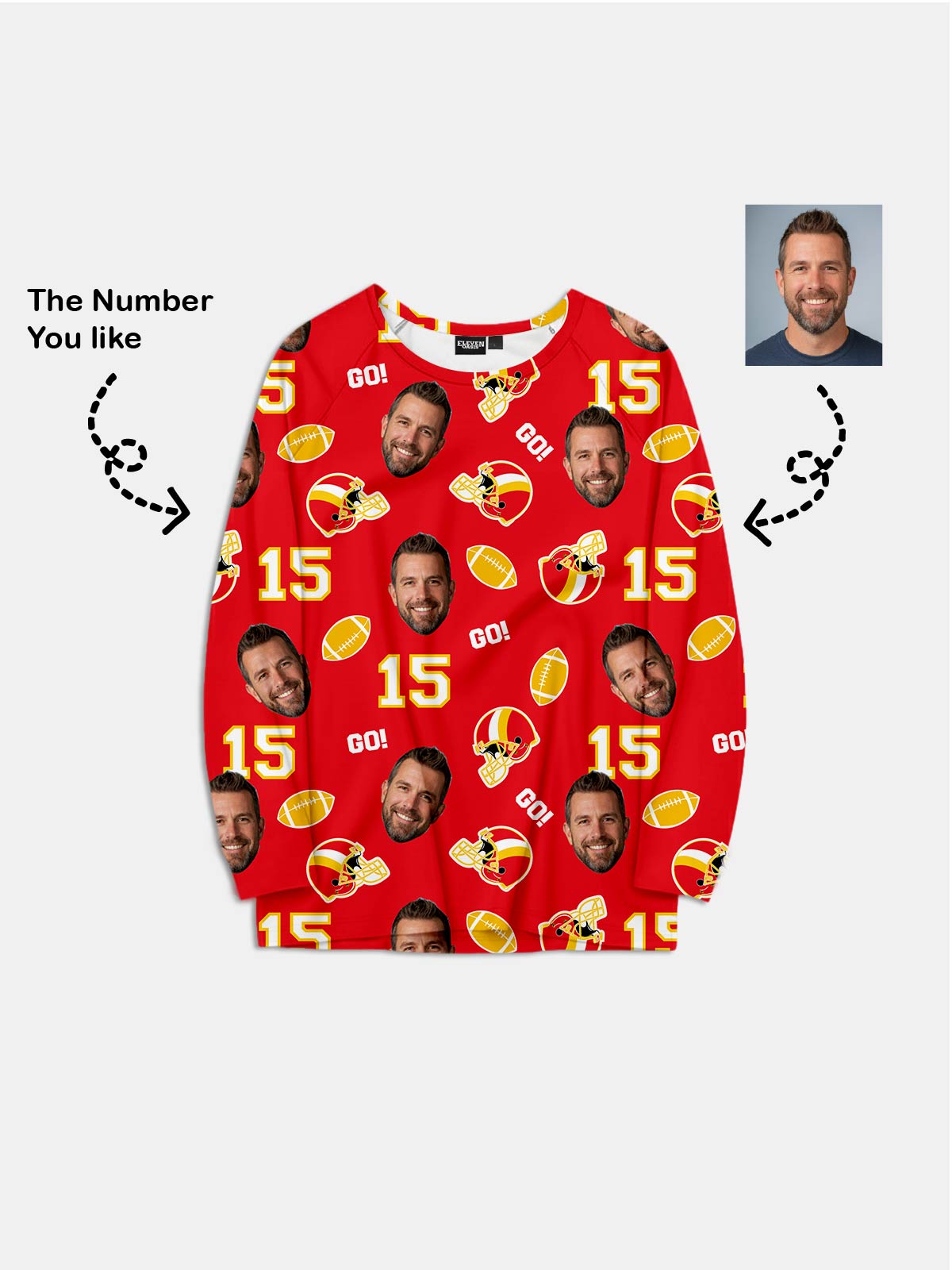 Custom Football Team & Face Pajama Set - Red & Gold Eleven Oasis