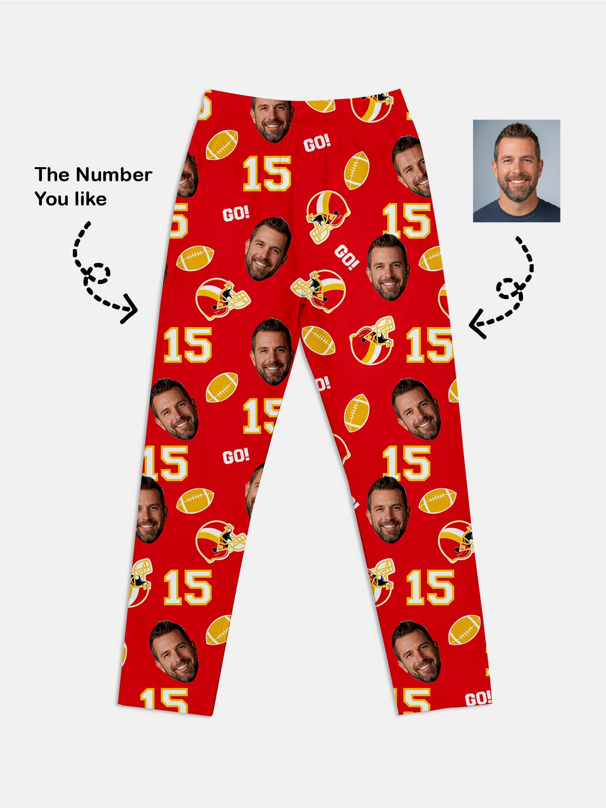 Custom Football Team & Face Pajama Set - Red & Gold Eleven Oasis