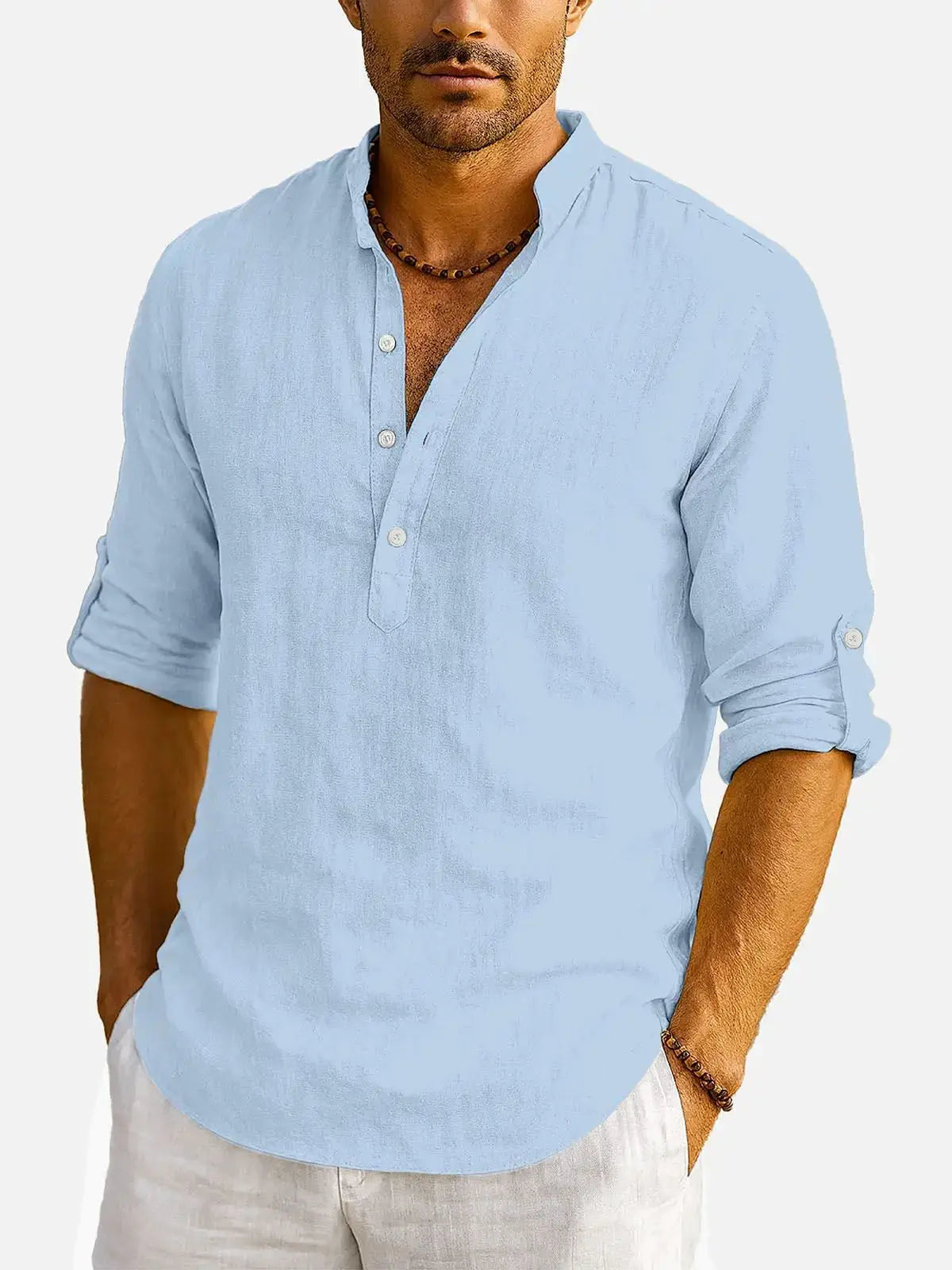 Men's Cotton Stand Collar Long Sleeve Shirt ElevenOasis