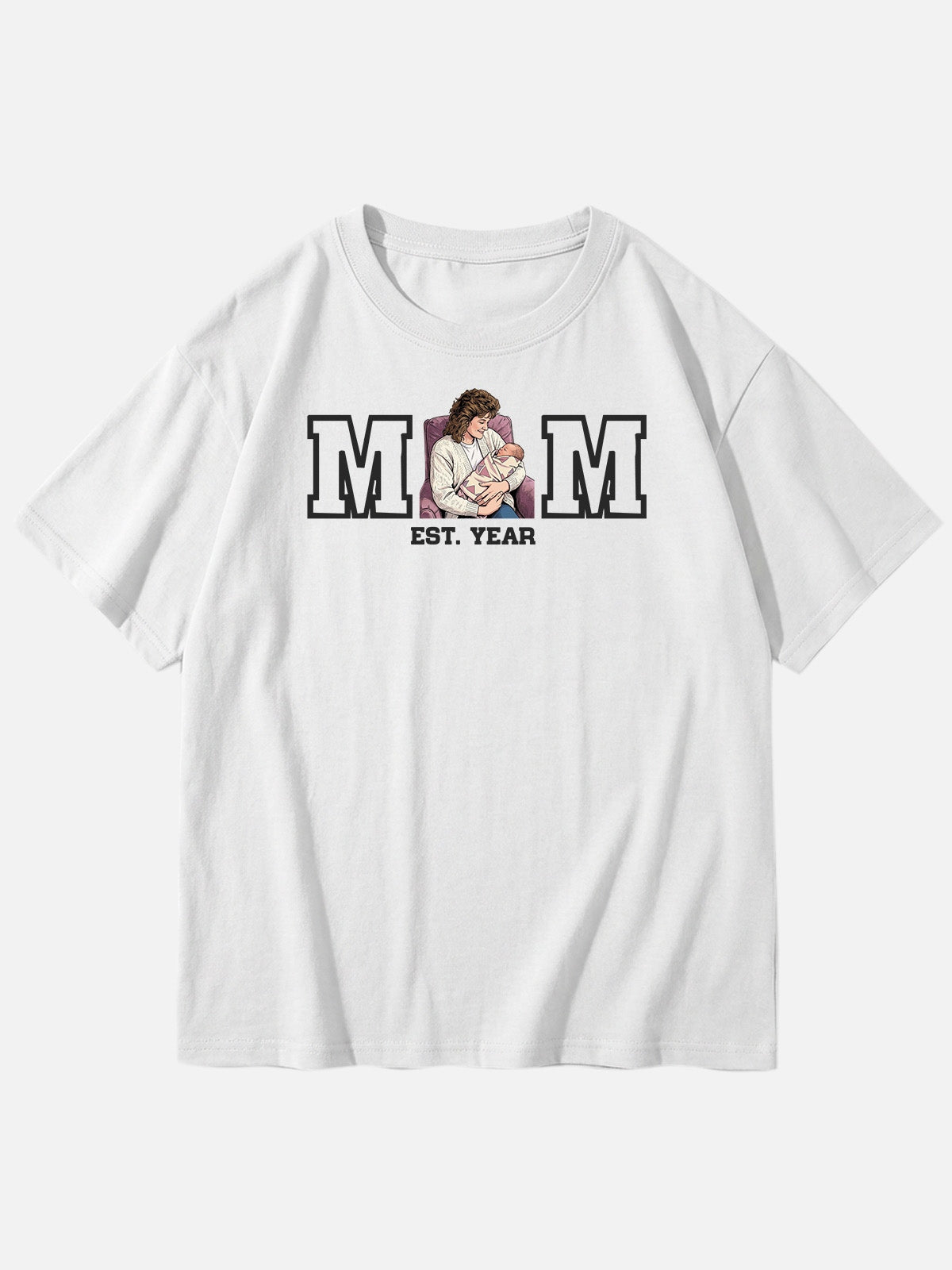 Custom Mom Illustration Cotton Short Sleeve T-Shirt Eleven Oasis