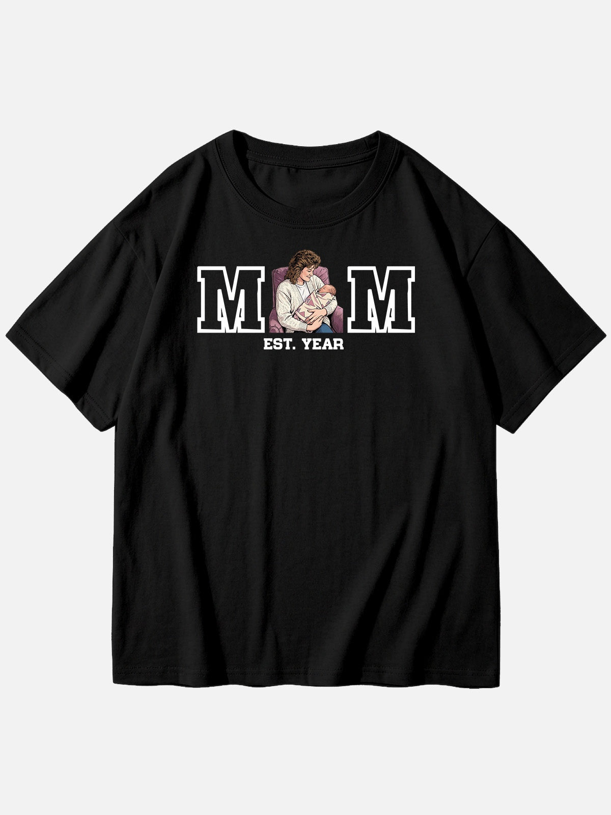 Custom Mom Illustration Cotton Short Sleeve T-Shirt Eleven Oasis