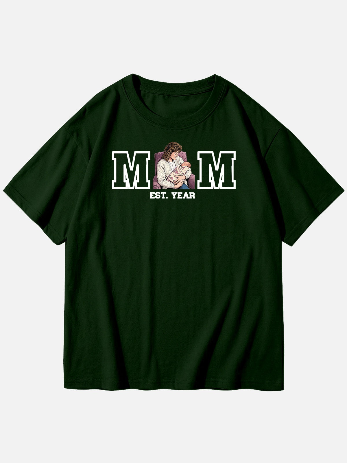 Custom Mom Illustration Cotton Short Sleeve T-Shirt Eleven Oasis