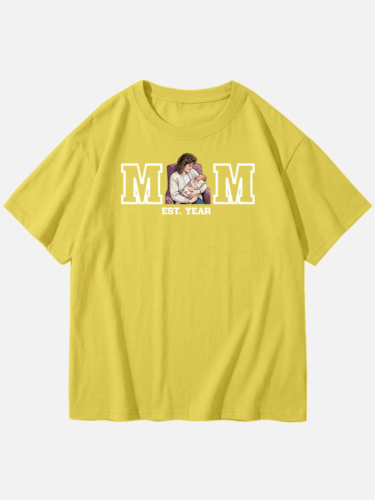 Custom Mom Illustration Cotton Short Sleeve T-Shirt Eleven Oasis