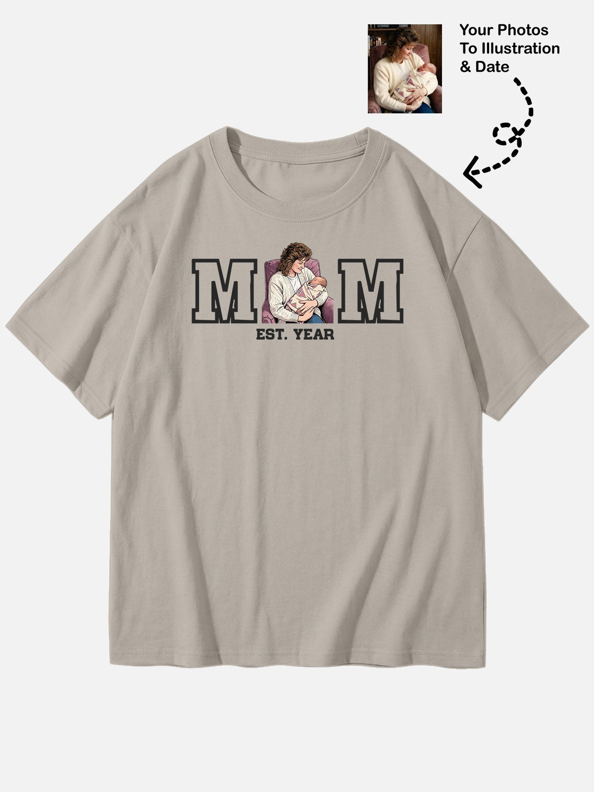 Custom Mom Illustration Cotton Short Sleeve T-Shirt Eleven Oasis