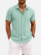 Men's Tonal Button Linen-Blend Short Sleeve Shirt Eleven Oasis