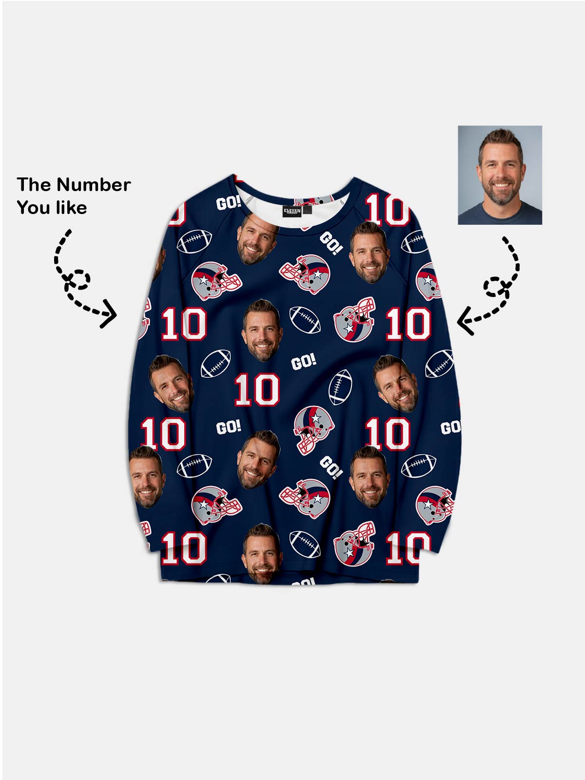 Custom Football Team & Face Pajama Set - New England Navy & Red Eleven Oasis