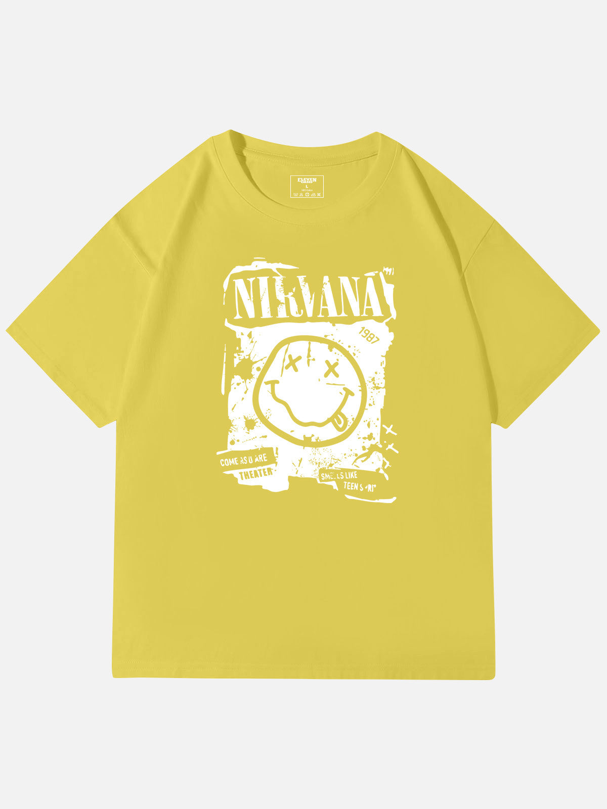 Nirvana Smiley Distressed Graphic Cotton T-Shirt Eleven Oasis