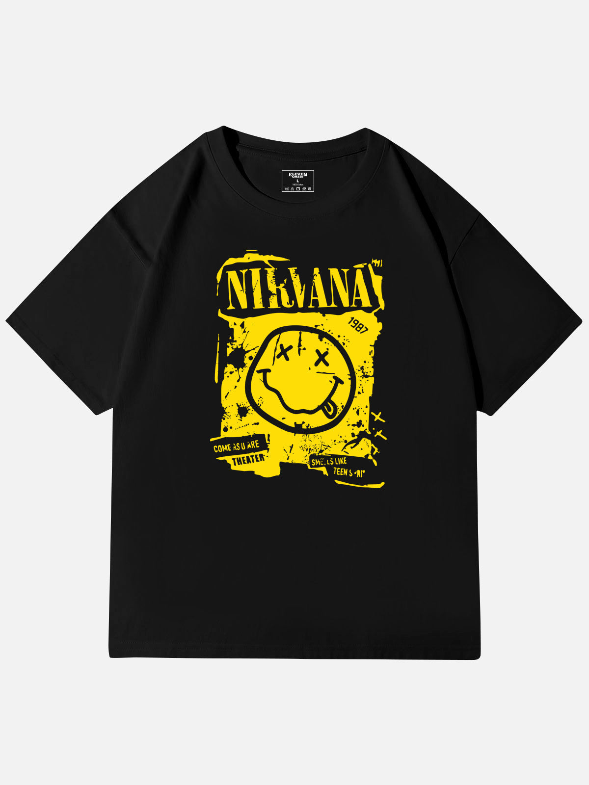 Nirvana Smiley Distressed Graphic Cotton T-Shirt Eleven Oasis