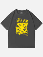 Nirvana Smiley Distressed Graphic Cotton T-Shirt Eleven Oasis