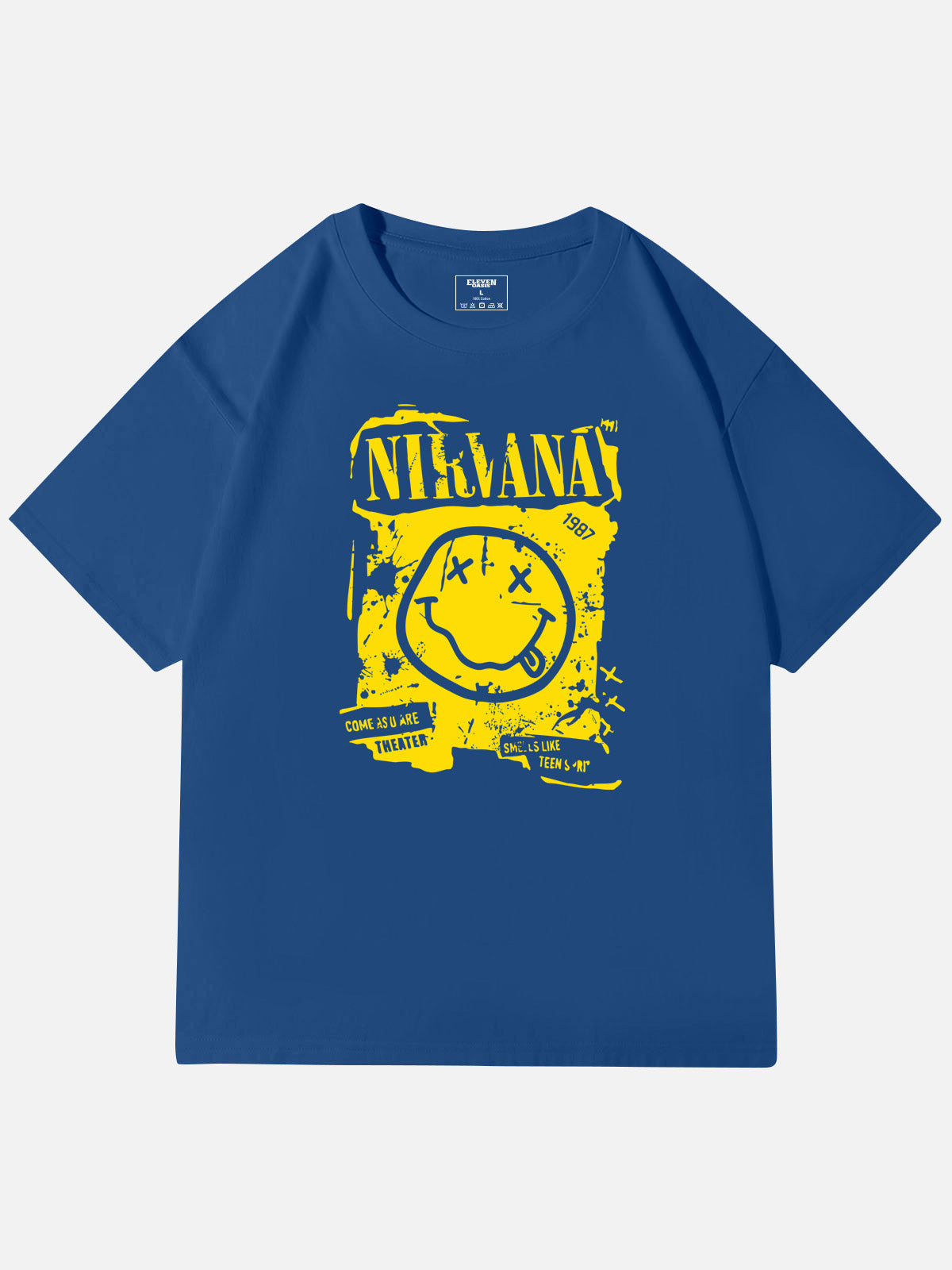Nirvana Smiley Distressed Graphic Cotton T-Shirt Eleven Oasis