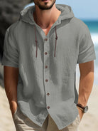 Men's Linen Blend Hooded Short Sleeve Shirt ElevenOasis