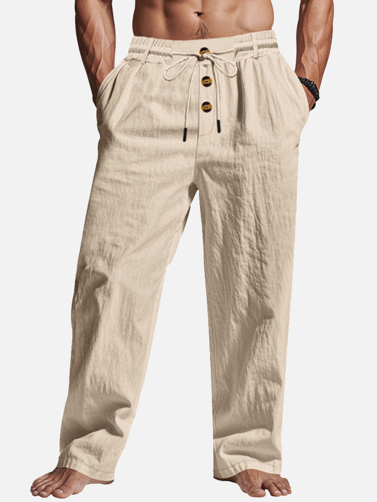 Men’s Solid Color Linen Elastic Waist Wide Leg Pants Chill To The Max Eleven Oasis